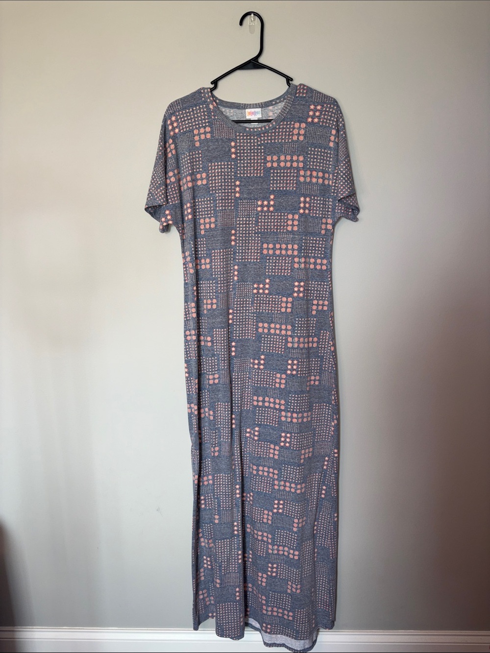 LuLaRoe Maxi Dress with Red, White & Blue Geometric Print Medium